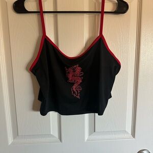Black and Red Dragon Print Crop Top